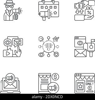 Marketing strategies linear icons set Stock Vector