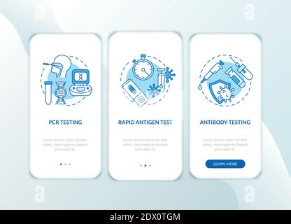 Covid testing types onboarding mobile app page screen with concepts Stock Vector