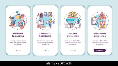 Industrial engineering onboarding mobile app page screen with concepts Stock Vector