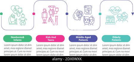Health checkup age groups vector infographic template Stock Vector