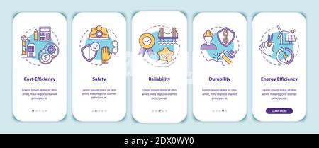 Safety in civil engineering onboarding mobile app page screen with concepts Stock Vector