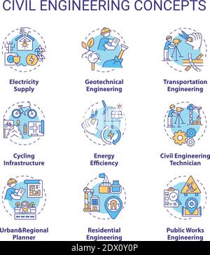 Civil engineering linear icons set. nfrastructure, Bridges, Buildings ...