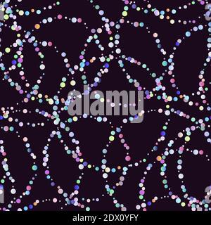 Festive seamless pattern falling pleasing rainbow confetti. Admirable bright sparkling background with random particles on black. Celebration colorful Stock Vector