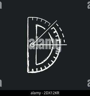 Half circle protractor chalk white icon on black background Stock Vector