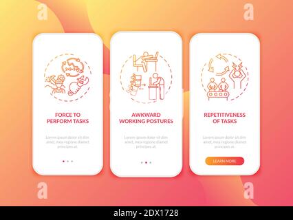 Ergonomic irritants onboarding mobile app page screen with concepts Stock Vector