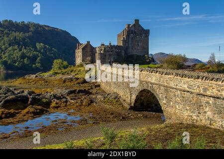 Eilean Donan Castle, situated on an island at the point where three great sea lochs meet, in the Scottish Highlands.