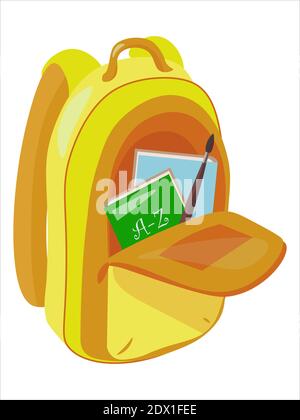 Vector school yellow backpackwith ABC book Stock Vector