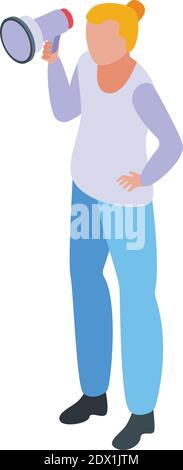 Monetization woman megaphone icon. Isometric of monetization woman megaphone vector icon for web design isolated on white background Stock Vector