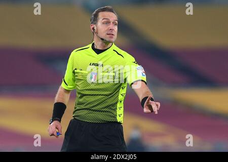 The referee Luca Pairetto gestures during the Italian championship Serie A football match between AS Roma and Cagliari Calcio on December 23, 2020 at Stadio Olimpico in Rome, Italy - Photo Federico Proietti / DPPI / LM Stock Photo