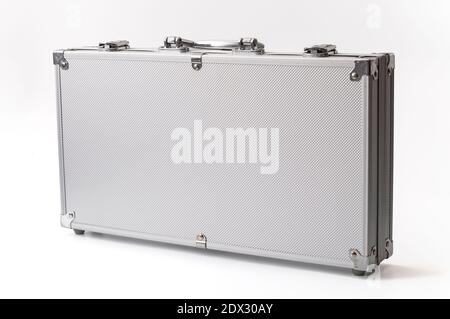 Keep personal info safe, protect business secrets and secure secret documents conceptual idea with shiny locked handheld aluminum briefcase isolated o Stock Photo