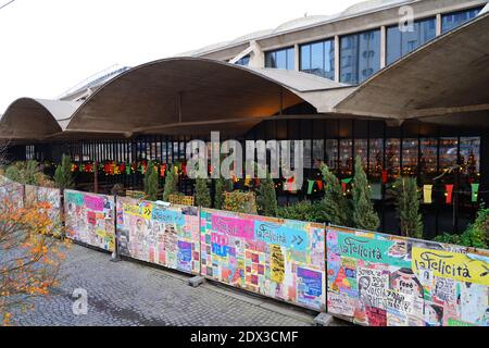 PARIS, FRANCE 15 DEC 2020- View of the Halle Freyssinet, a former 1920s train depot building located in the 13th in Paris. It is the largest tech star Stock Photo