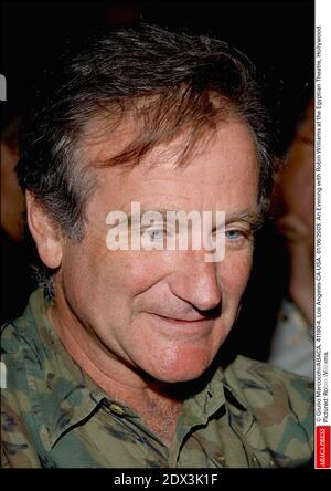 US actor Robin Williams has been found dead, aged 63, in an apparent suicide, California police say Monday August 11, 2014. Marin County Police said he was pronounced dead at his home shortly after officials responded to an emergency call around noon local time. Williams was famous for films such as Good Morning Vietnam and Dead Poets Society and won an Oscar for his role in Good Will Hunting; File photo : © Giulio Marcocchi/ABACA. 41180-4. Los Angeles-CA-USA. 01/06/2003. An evening at The American Cinematheque with Robin William for his film One Hour Photo. Pictured: Robin Williams. Stock Photo