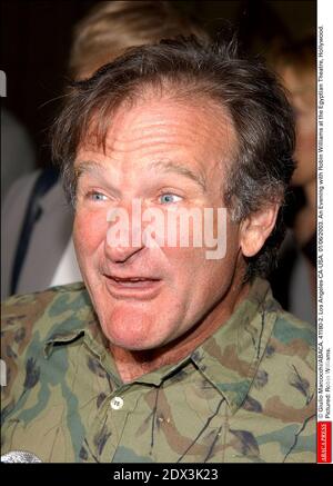 US actor Robin Williams has been found dead, aged 63, in an apparent suicide, California police say Monday August 11, 2014. Marin County Police said he was pronounced dead at his home shortly after officials responded to an emergency call around noon local time. Williams was famous for films such as Good Morning Vietnam and Dead Poets Society and won an Oscar for his role in Good Will Hunting; File photo : © Giulio Marcocchi/ABACA. 41180-2. Los Angeles-CA-USA. 01/06/2003. An evening at The American Cinematheque with Robin William for his film One Hour Photo. Pictured: Robin Williams. Stock Photo