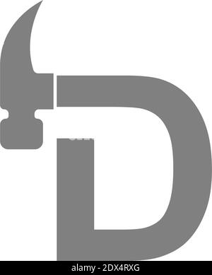 Letter D and hammer combination icon logo design vector Stock Vector