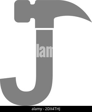 Letter J and hammer combination icon logo design vector Stock Vector