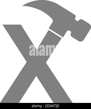Letter X and hammer combination icon logo design vector Stock Vector