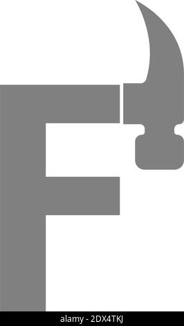 Letter F and hammer combination icon logo design vector Stock Vector