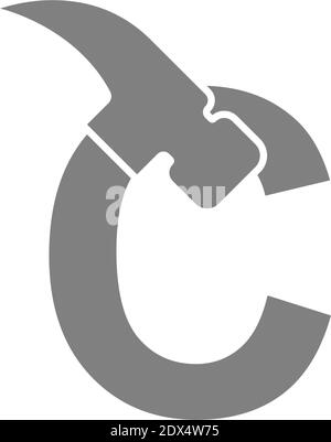 Letter C and hammer combination icon logo design vector Stock Vector