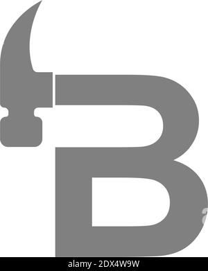 Letter B and hammer combination icon logo design vector Stock Vector