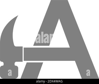 Letter A and hammer combination icon logo design vector Stock Vector