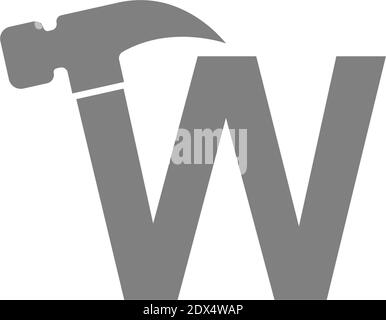 Letter W and hammer combination icon logo design vector Stock Vector