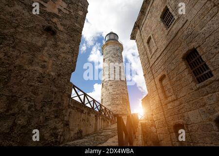 Famous Morro Castle, Castillo de los Tres Reyes del Morro, a fortress guarding the entrance to Havana bay in Havana, Cuba. Stock Photo