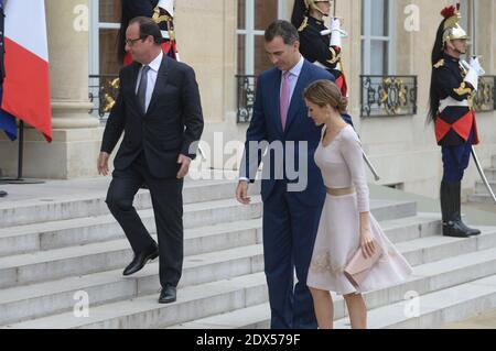 French President Francois Hollande receives King Felipe VI of Spain and Queen Letizia for a meeting and lunch, at the Elysee Palace, in Paris, France on July 22, 2014. Photo by Ammar Abd Rabbo/ABACAPRESS.COM Stock Photo