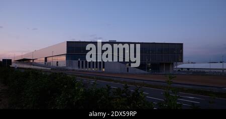 Mercedes-Benz factory 56 in Sindelfingen, Germany at dusk Stock Photo