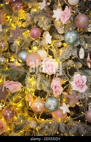 Christmas tree with stylish decorations. New Year coming concept Stock Photo