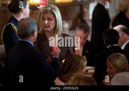 Arianna Huffington, co-founder of the Huffington Post and chair, president and editor-in-chief of the AOL Huffington Post Media Group, talks to an attendee at an event titled ?A Celebration of Special Olympics and A Unified Generation? to mark the anniversary of the Special Olympics in the East Room of the White House in Washington, DC, USA, on Thursday, July 31, 2014. Founded in 1968 by Eunice Kennedy Shriver, the Special Olympics movement has grown to more than 4.4 million athletes in 170 countries. Photo by Andrew Harrer/Pool/ABACAPRESS.COM Stock Photo