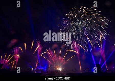 Lake Festival with fireworks show entitled 'Toiles de feux' supported by Italian Parente Fireworks in Lake Festival in Annecy, France, on August 02, 2014. Photo by Gilles Bertrand/ABACAPRESS.COM Stock Photo