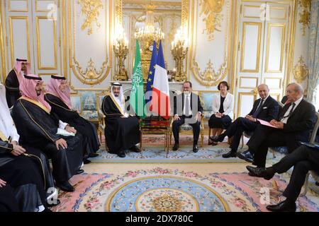 Saudi Arabia's Crown Prince Salman bin Abdul Aziz al-Saud and Francois Hollande.French President Francois Hollande welcomes Saudi Arabia's Crown Prince Salman bin Abdul Aziz al-Saud at the Elysee Palace. Paris, France, September 1, 2014. Photo by Witt/ Pool/ ABACAPRESS.COM Stock Photo