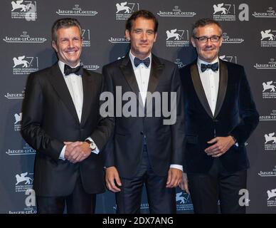 CEO Jaeger-LeCoultre Daniel Riedo, Miguel Munoz Angel, Jaeger-LeCoultre Communication Director Laurent Vinay attending the Jaeger LeCoultre Gala Dinner in San Rocco, Venice, Italy, September 2, 2014. Photo by Marco Piovanotto/ABACAPRESS.COM Stock Photo