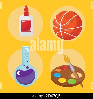 bundle of four back to school set icons Stock Vector