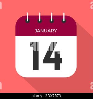 Calendar day 14. Number fourteen on a white paper with red border on ...