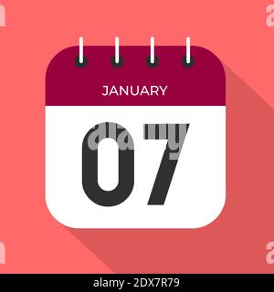 Calendar day 7. Number seven on a white paper with wine color border on pink background vector. Stock Vector