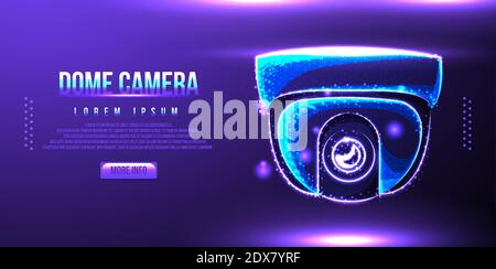 dome security camera, low poly wireframe design. vector illustration Stock Vector