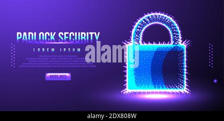 lock, padlock security from cyber crime, low poly wireframe design Stock Vector