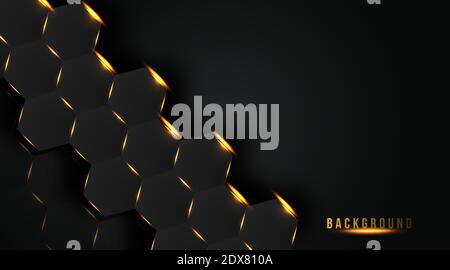 abstract hexagon with golden light background, vector illustration Stock Vector
