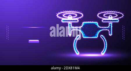 drone, quad copter, low poly wireframe, vector illustration Stock Vector