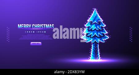 Pine trees, merry christmas landing page, low poly wireframe, vector illustration Stock Vector