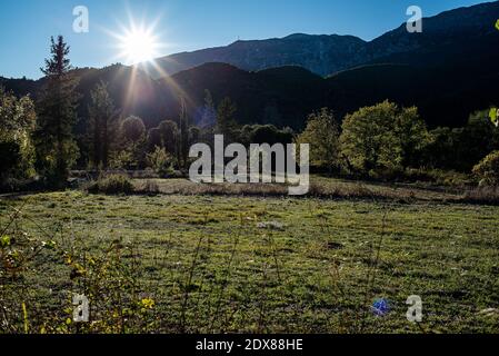 Tzoumerka, Epirus, Greece - October 28, 2017: Sunlight in countryside Stock Photo