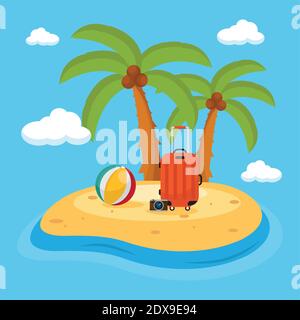 tree palms beach with vacations icons vector illustration design Stock ...