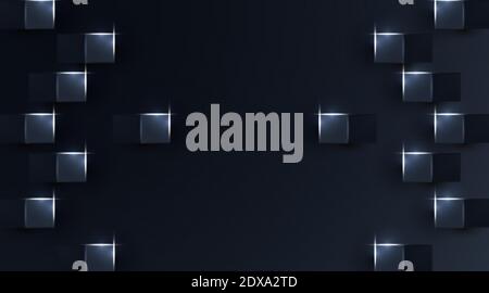 square realistic geometric dark background. white shine light, vector illustration Stock Vector