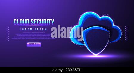 cloud shield security low poly wireframe vector illustration Stock Vector