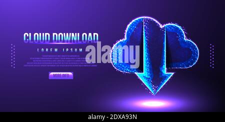 cloud download low poly wireframe vector illustration Stock Vector