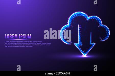 cloud download storage low poly wireframe vector illustration Stock Vector