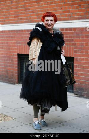 Lynn Yaeger, contributing fashion editor to Vogue.com, attending at Tom Ford, Ready-to-Wear Spring-Summer 2015 show, held at Vincent Square, Westminster, London, UK on september 15th 2014. Photo by Sophie Mhabille/ABACAPRESS.COM Stock Photo