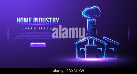 home industry, company building, low poly wireframe vector illustration Stock Vector
