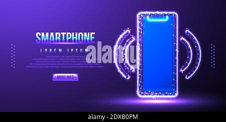 Smartphone and wifi signal, low poly wireframe vector illustration Stock Vector